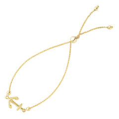 Shiny Sideways Anchor Center Bolo Friendship Adjustable Bracelet In 14K Yellow Gold, 9.25" fine designer jewelry for men and women