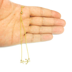 Shiny Sideways Anchor Center Bolo Friendship Adjustable Bracelet In 14K Yellow Gold, 9.25" fine designer jewelry for men and women