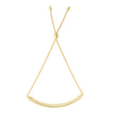 14K Yellow Gold Diamond Cut Round Wheat Adjustable Bracelet With Shiny Arched Bar Center Element, 9.25"