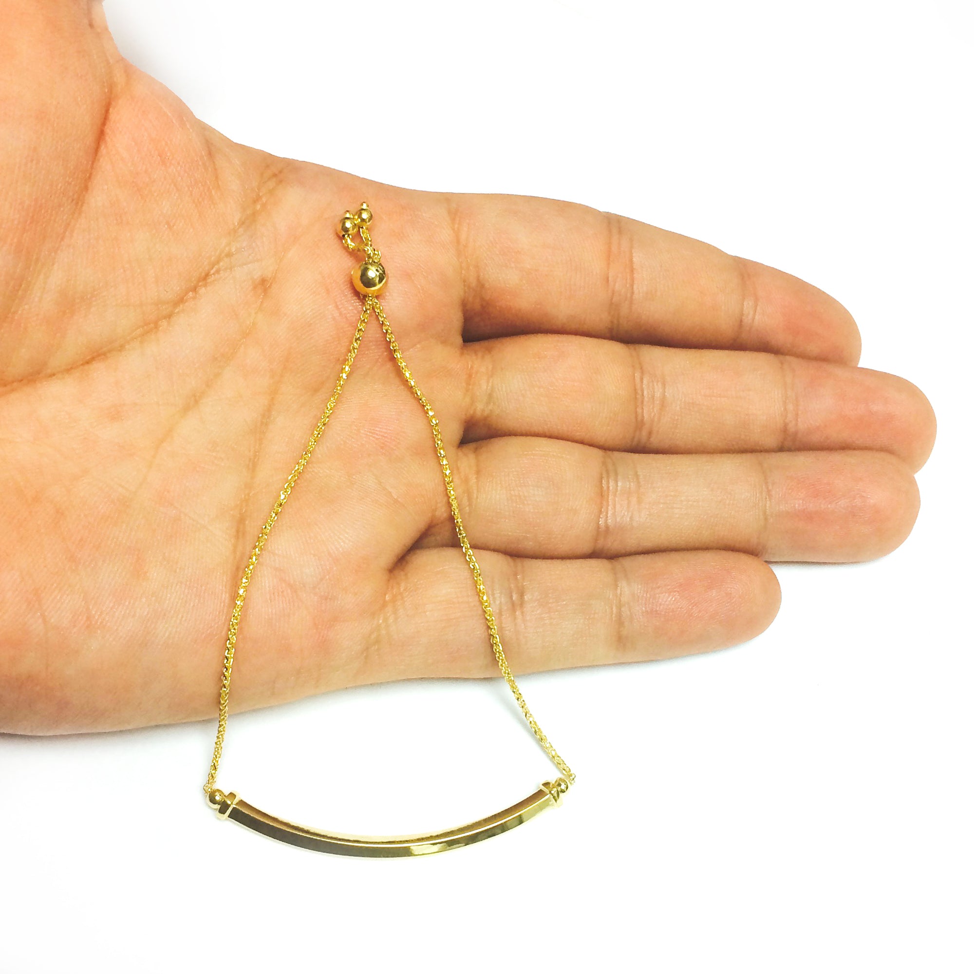 Bracelet réglable en forme de blé rond en or jaune 14 carats avec barre arquée brillante, bijoux de créateur de 9,25 pouces pour hommes et femmes