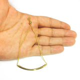 14K Yellow Gold Diamond Cut Round Wheat Adjustable Bracelet With Shiny Arched Bar Center Element, 9.25"