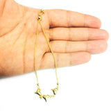 Shiny Puff Hearts Charms Bolo Friendship Adjustable Bracelet In 14K Yellow Gold, 9.25"