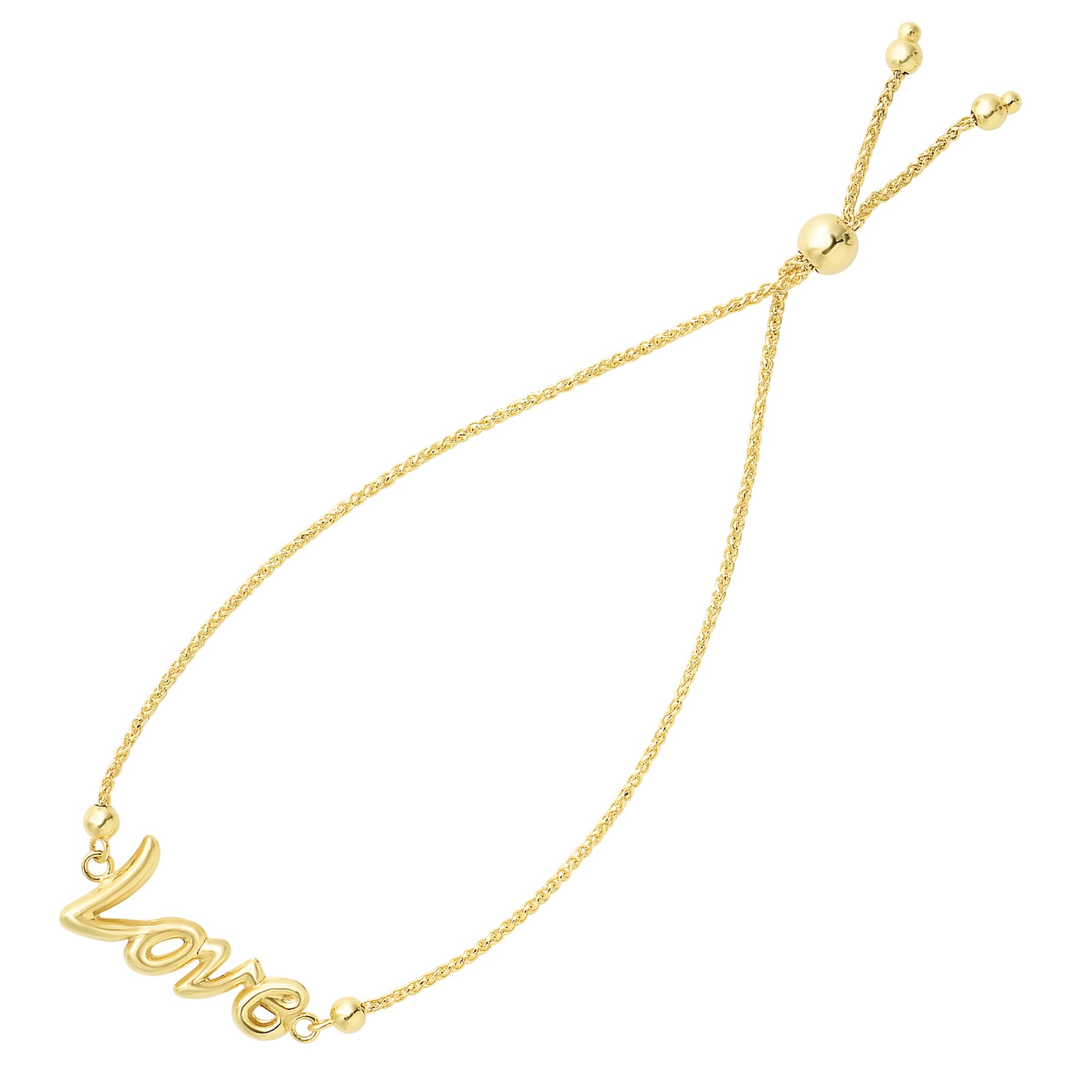 Love In Script Thème Bolo Amitié Bracelet réglable en or jaune 14 carats, 9,25" bijoux de créateurs fins pour hommes et femmes