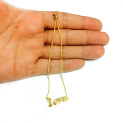 Love In Script Thème Bolo Amitié Bracelet réglable en or jaune 14 carats, 9,25" bijoux de créateurs fins pour hommes et femmes