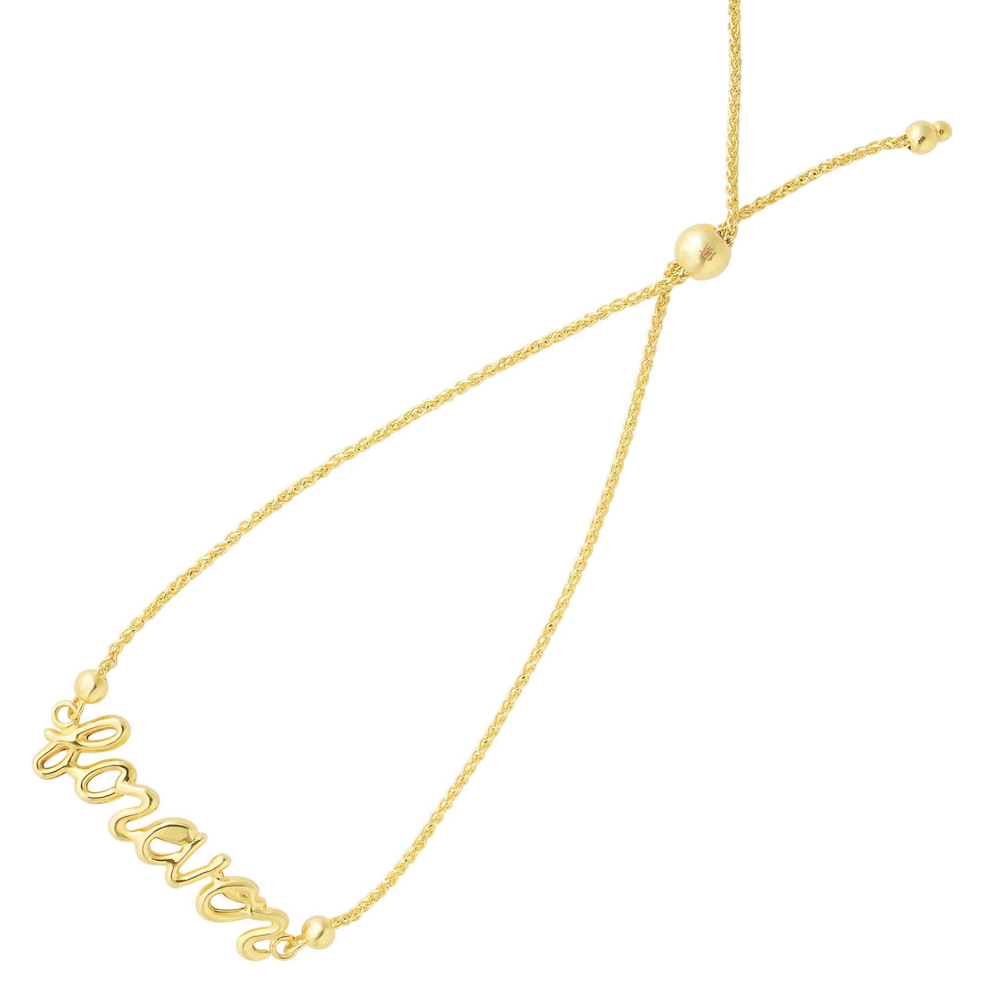 Bracciale regolabile Forever In Script Element Bolo Friendship in oro giallo 14 carati, gioielli di design da 9,25" per uomini e donne