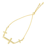 Sideways Crosses Theme Bolo Friendship Adjustable Bracelet In 14K Yellow Gold, 9.25"