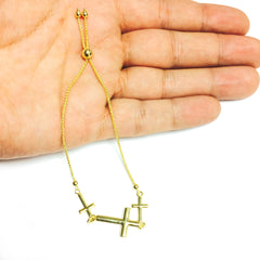 Sideways Crosses Theme Bolo Friendship Adjustable Bracelet In 14K Yellow Gold, 9.25" fine designer jewelry for men and women