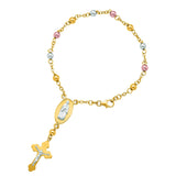 14K Yellow Gold Link Mary And Jesus Bead Bracelet, 7"