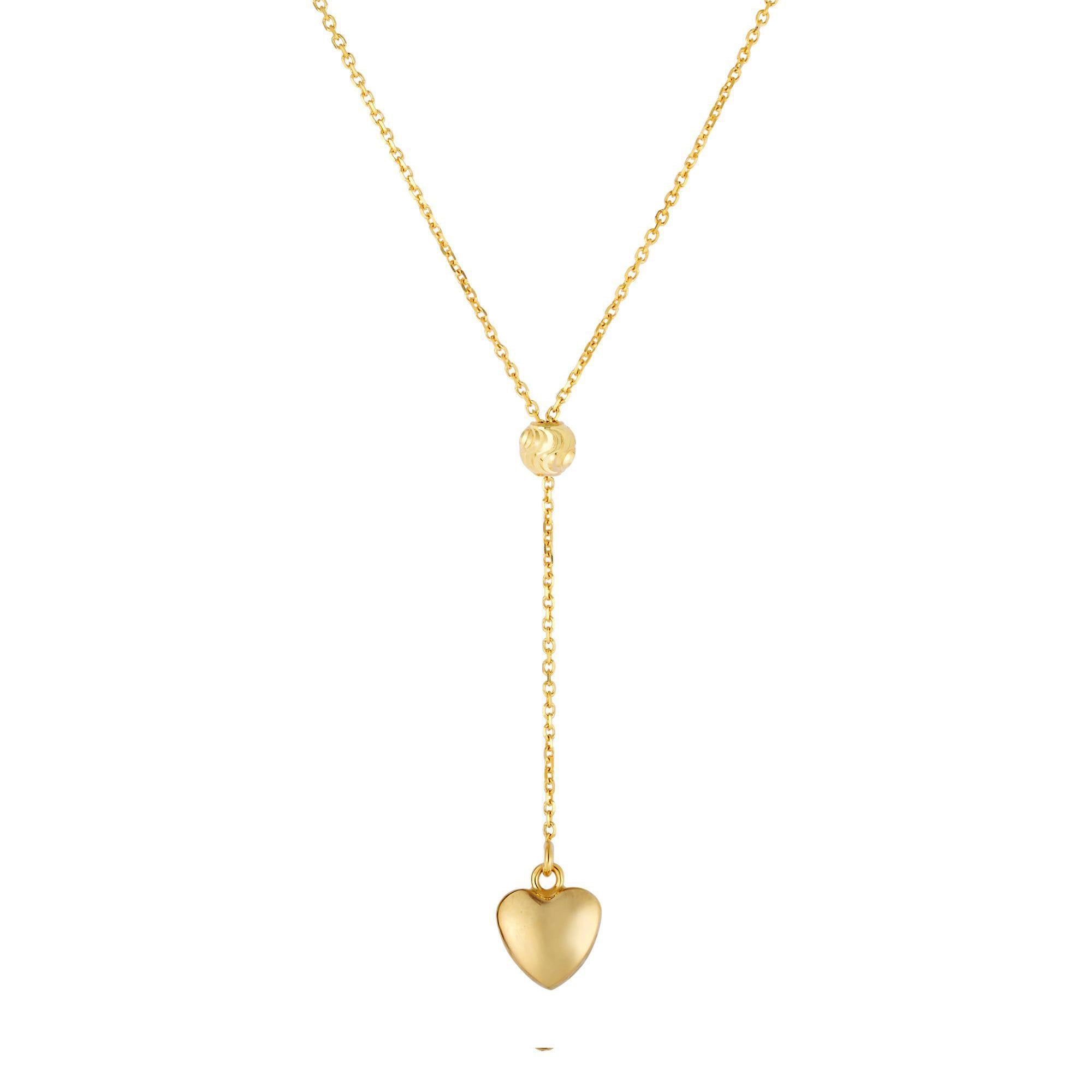 14k Yellow Gold Hanging Heart Necklace, 18"