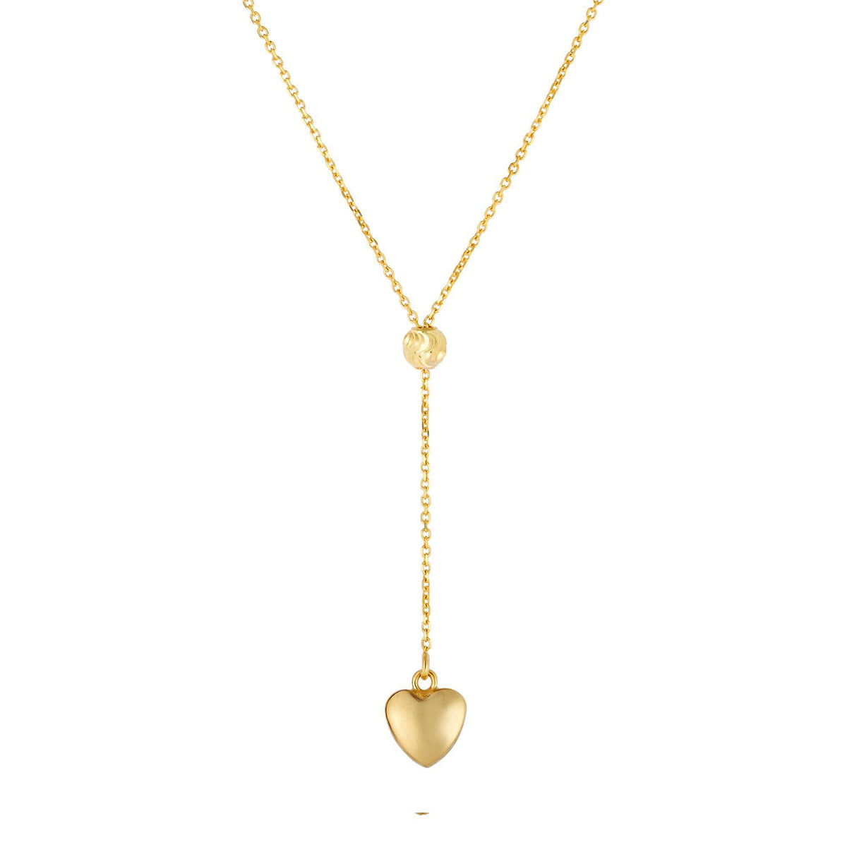 14k Yellow Gold Hanging Heart Necklace, 18"