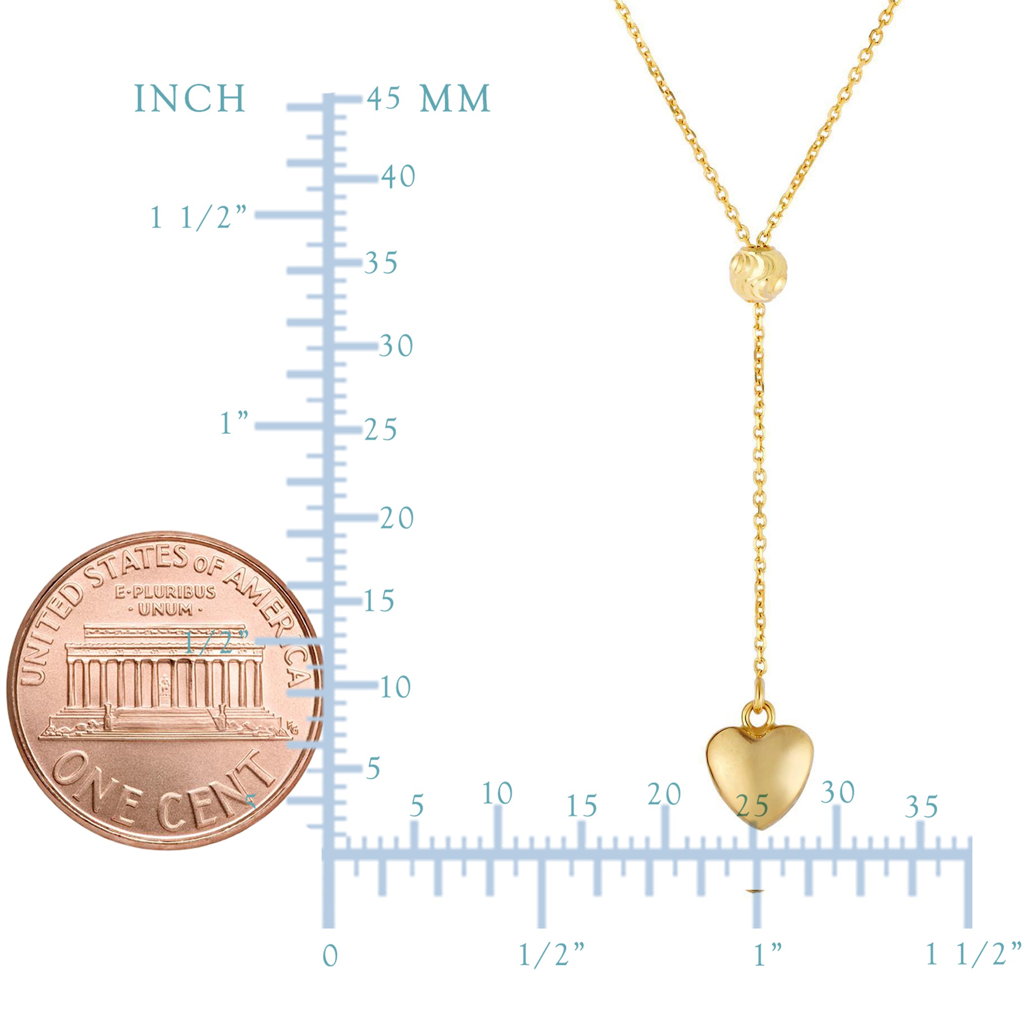 14 k gul guld hængende hjerte halskæde, 18" fine designer smykker til mænd og kvinder