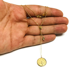 14k Yellow Gold Tree of Life Small Bead Lariat on Chain Necklace, 18"