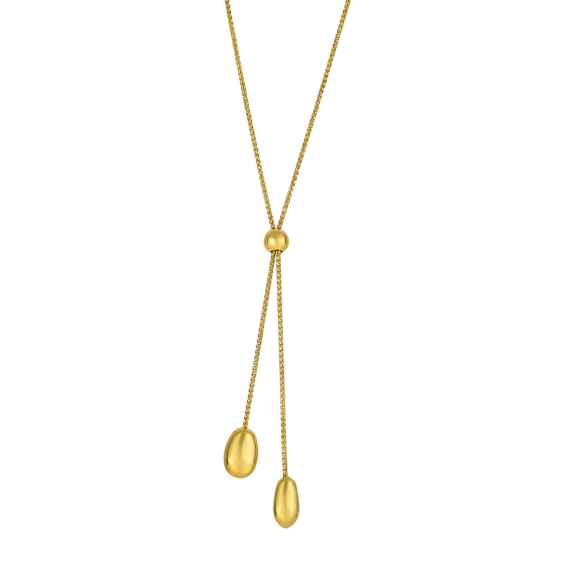 14k Yellow Gold Lariet Style Necklace, 24" fine designer jewelry for men and women