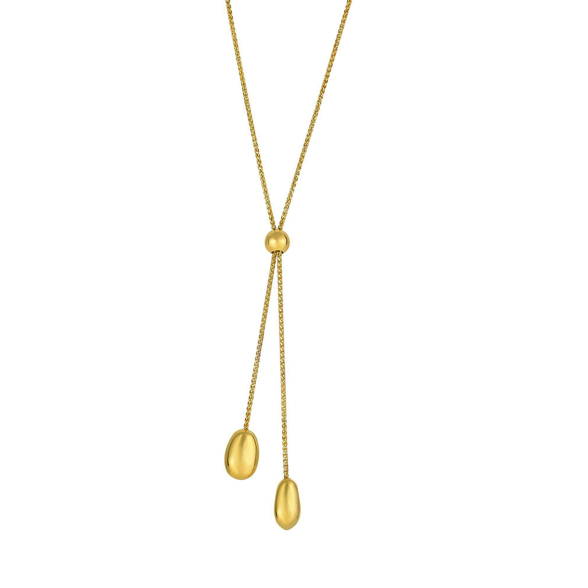 14k Yellow Gold Lariet Style Necklace, 24" fine designer jewelry for men and women