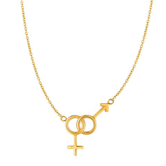 14k Yellow Gold Gender Symbol Chain Necklace, 18"