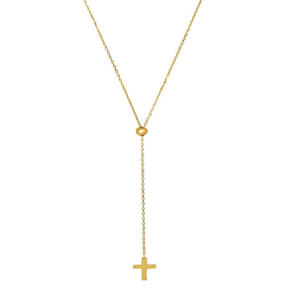 14k Yellow Gold Cross Style Long Necklace, 26"