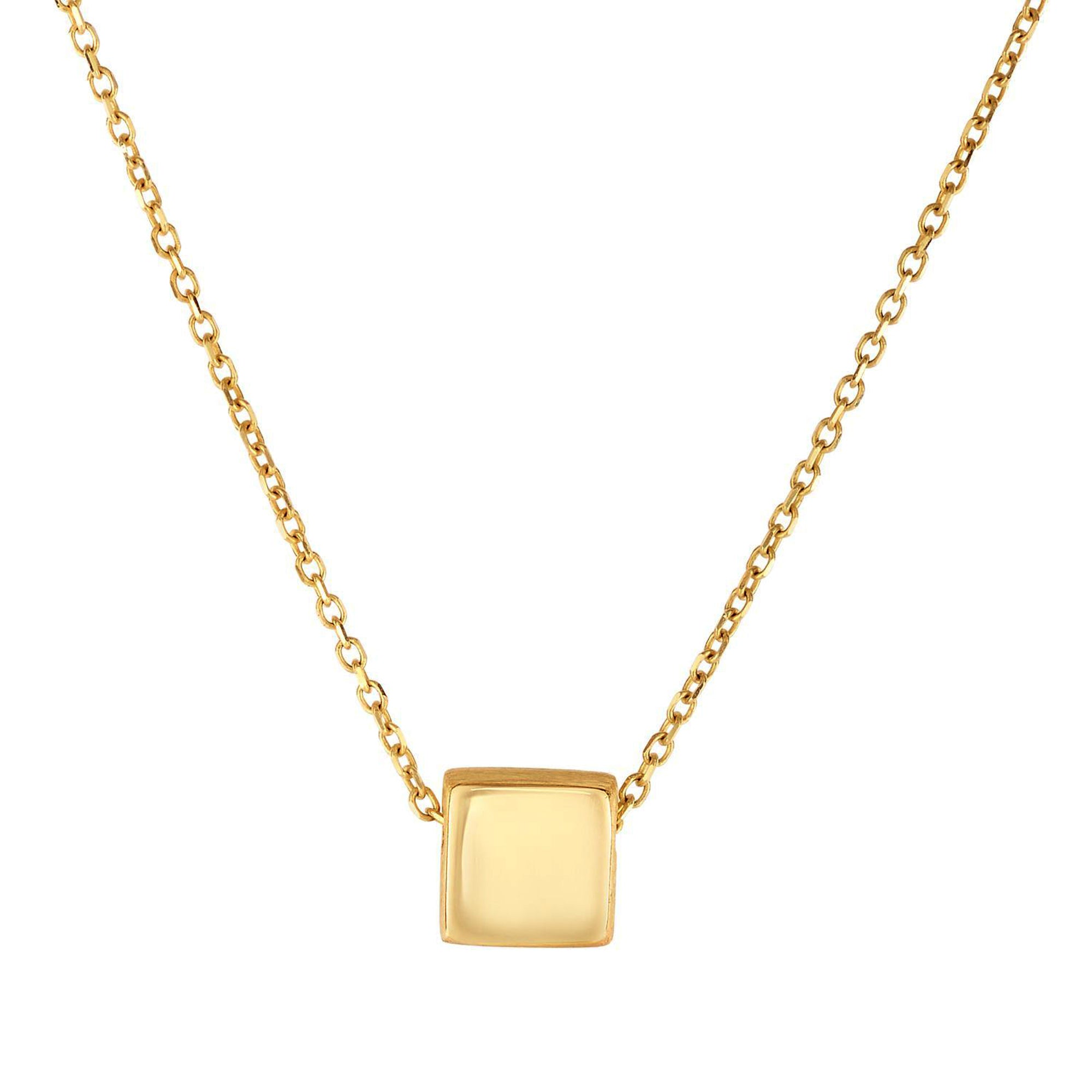 14k Yellow Gold Diamond Cut Square Shape Pendant Chain Necklace, 18"