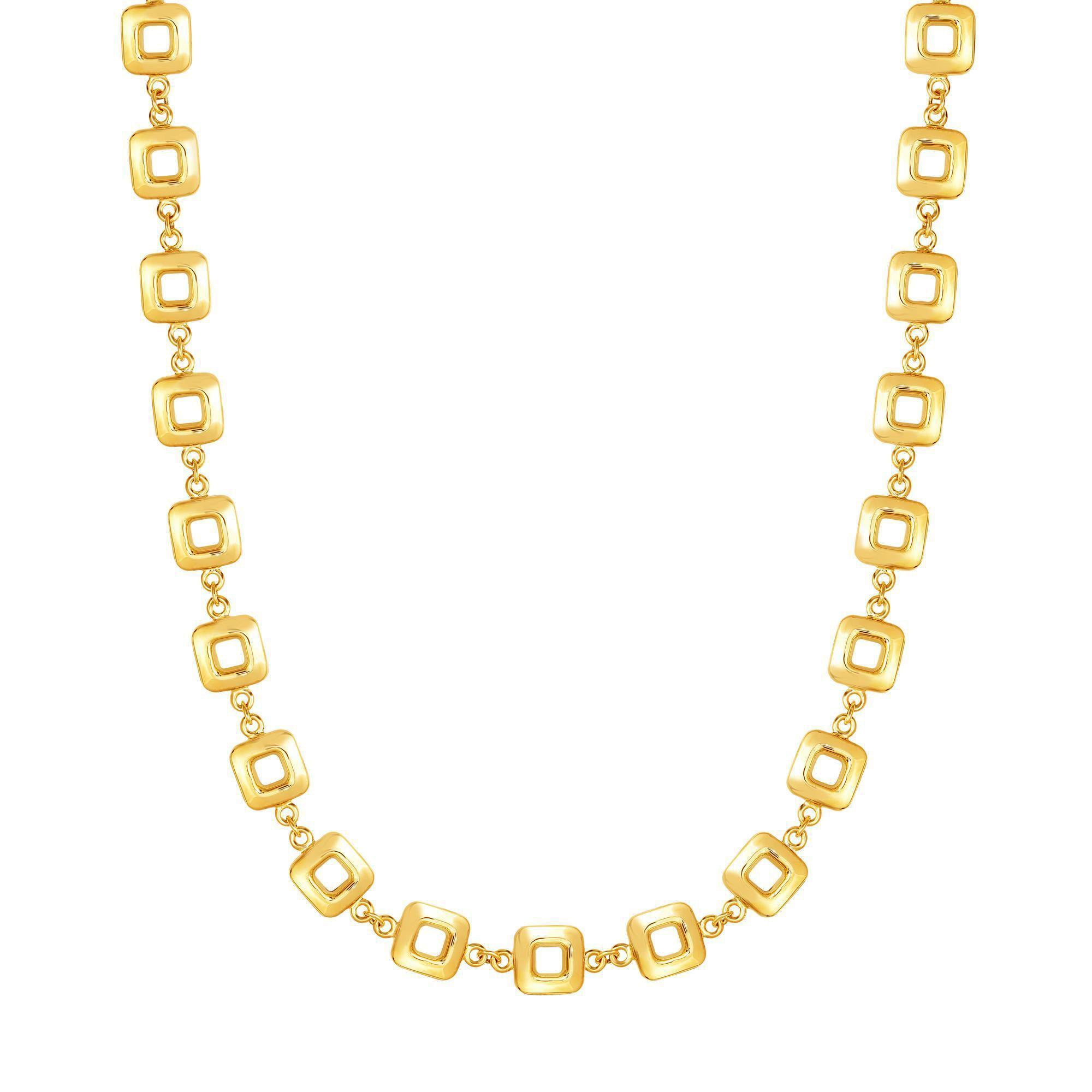 Collar de mujer con eslabones cuadrados de oro amarillo de 14 quilates, joyería fina de diseño de 17" para hombres y mujeres