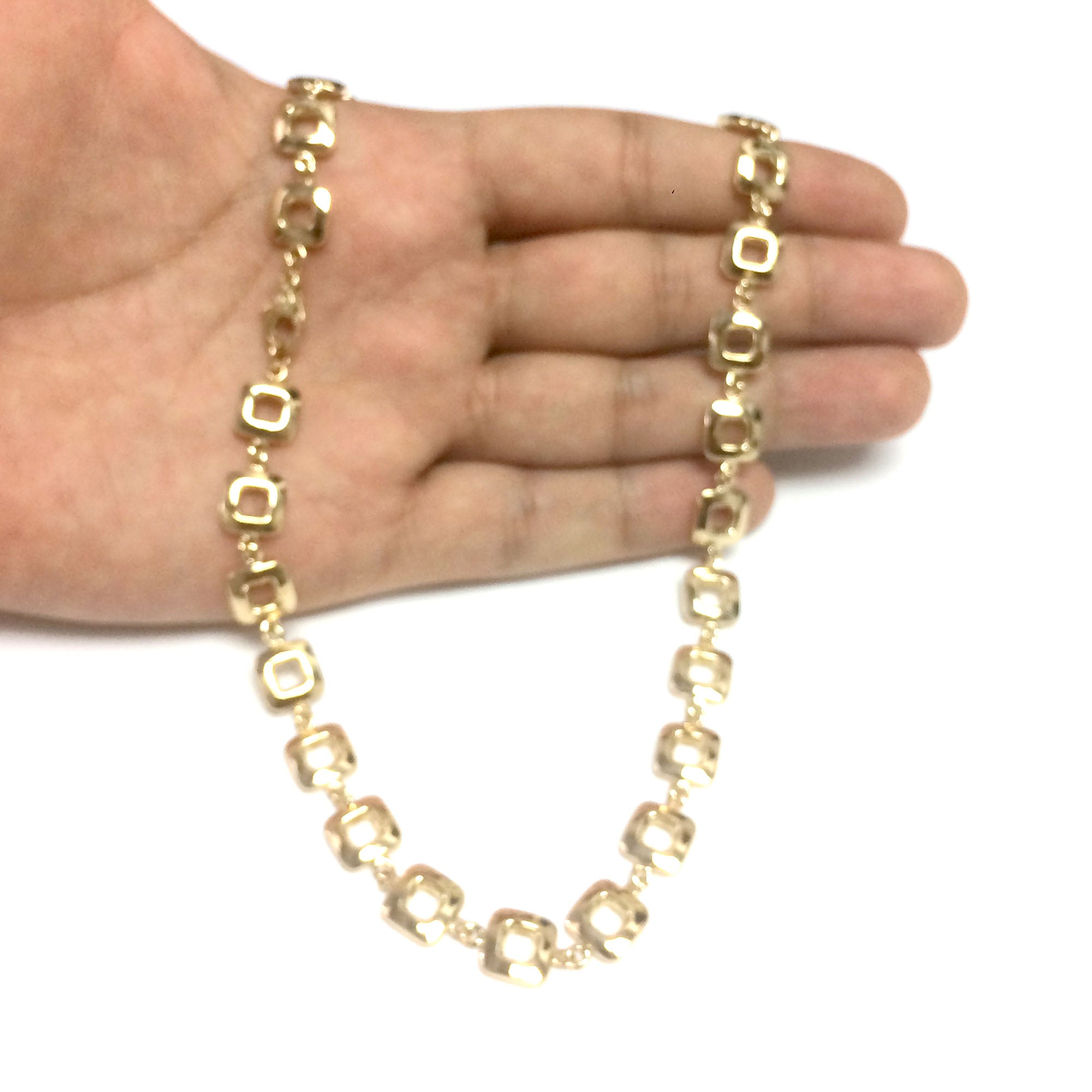 14k gult gull Square Link kvinners halskjede, 17" fine designersmykker for menn og kvinner