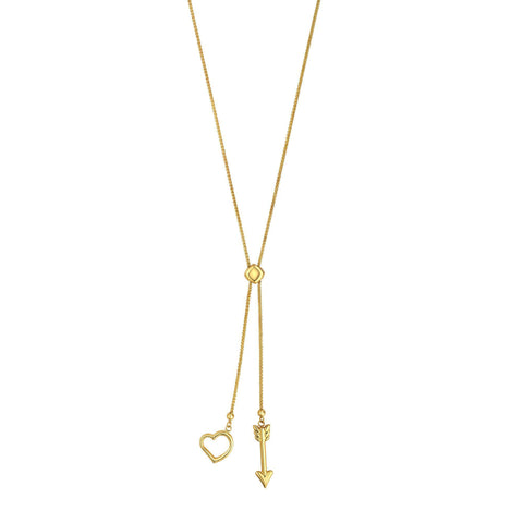 14k Yellow Gold Heart And Arrow Charm Long Necklace, 28"