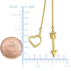 14 k gul guld hjerte og pil charme lang halskæde, 28" fine designer smykker til mænd og kvinder