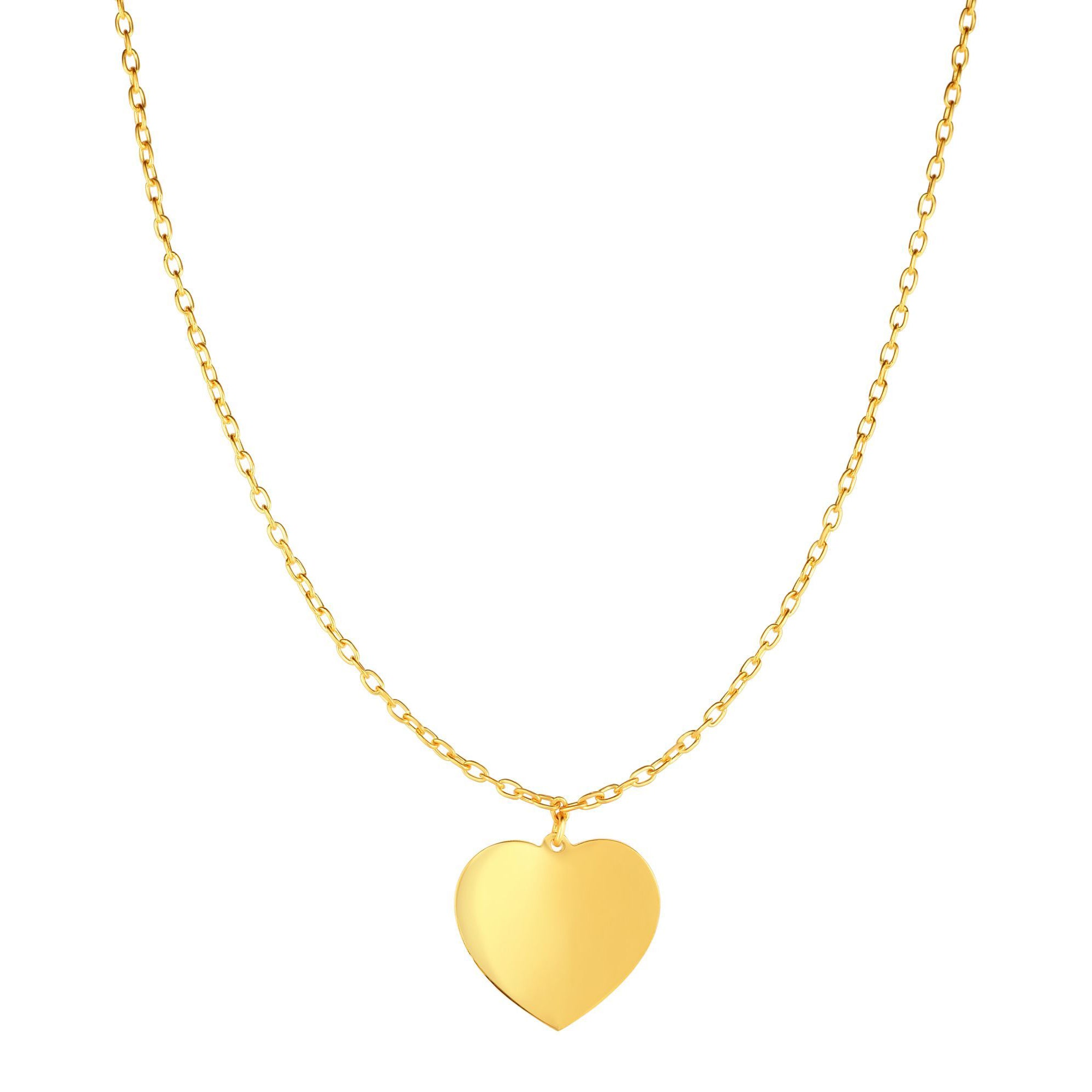 14k Yellow Gold High Polished Heart Necklace,16" fine designer jewelry for men and women