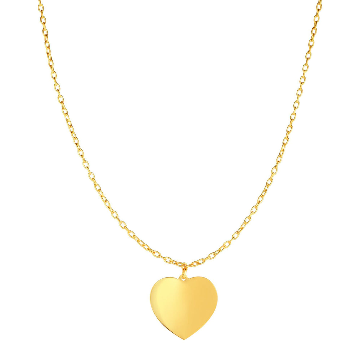Collar de corazón de oro amarillo de 14 quilates con alto pulido, joyería fina de diseño de 16.0 in para hombres y mujeres.