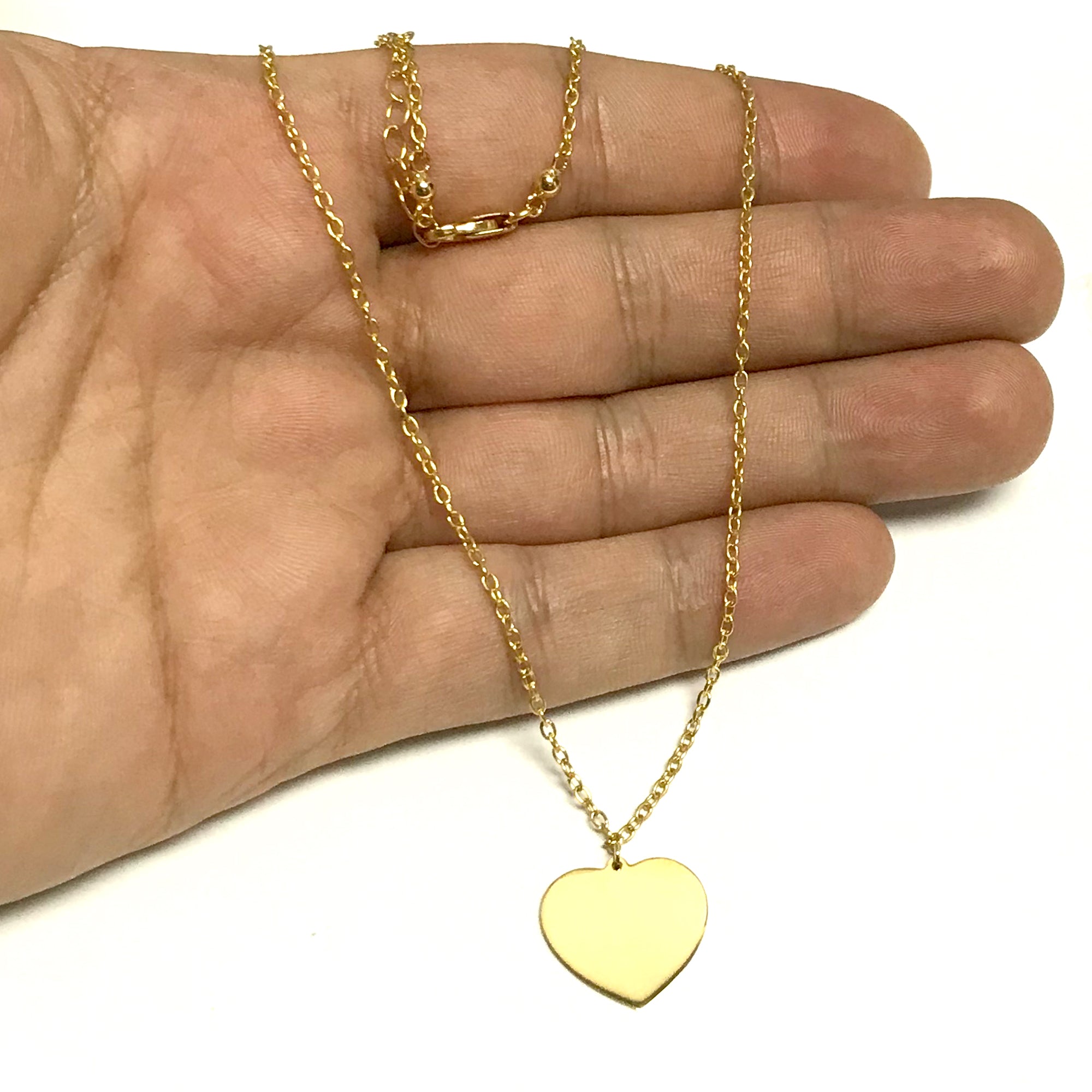 Collana a cuore lucido in oro giallo 14k, gioielli di design da 16 pollici per uomini e donne