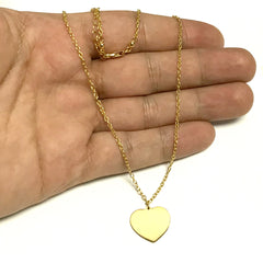 14k gult gull høypolert hjertekjede, 16" fine designersmykker for menn og kvinner