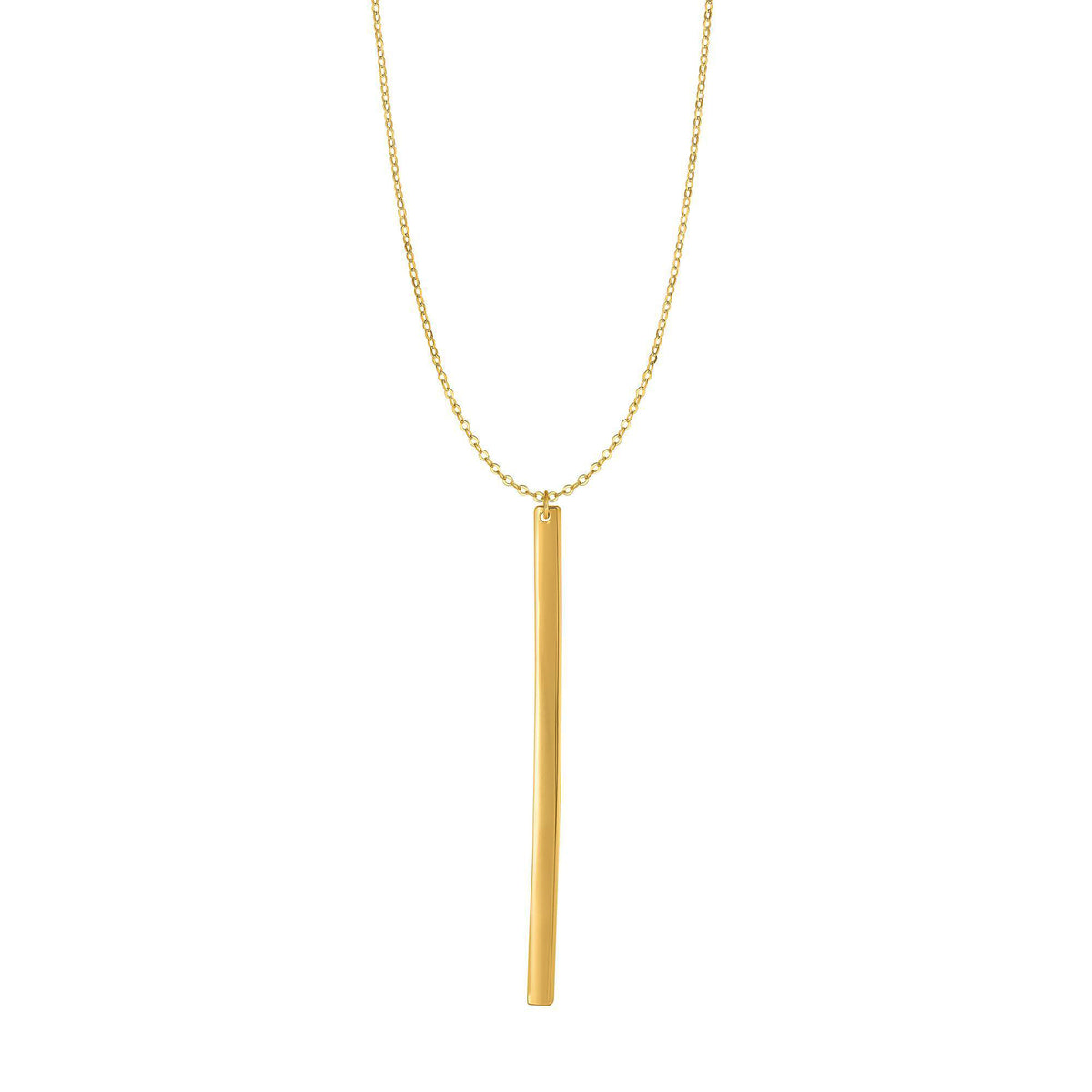 14k Yellow Gold Hanging Bar Necklace, 24" fine designer jewelry for men and women