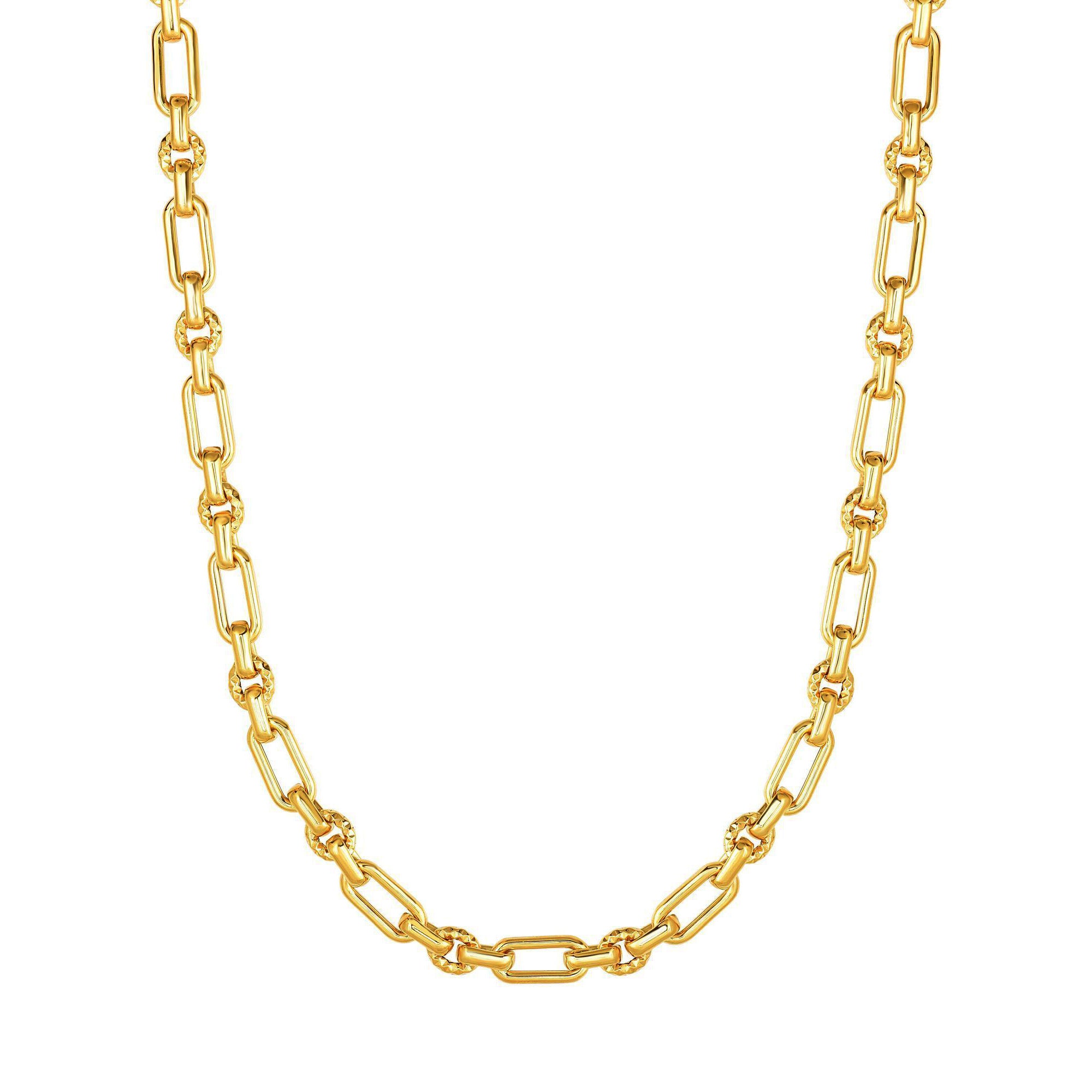 14k Yellow Gold Diamond Cut Oval Link Chain Womens Bracelet, 7.5"