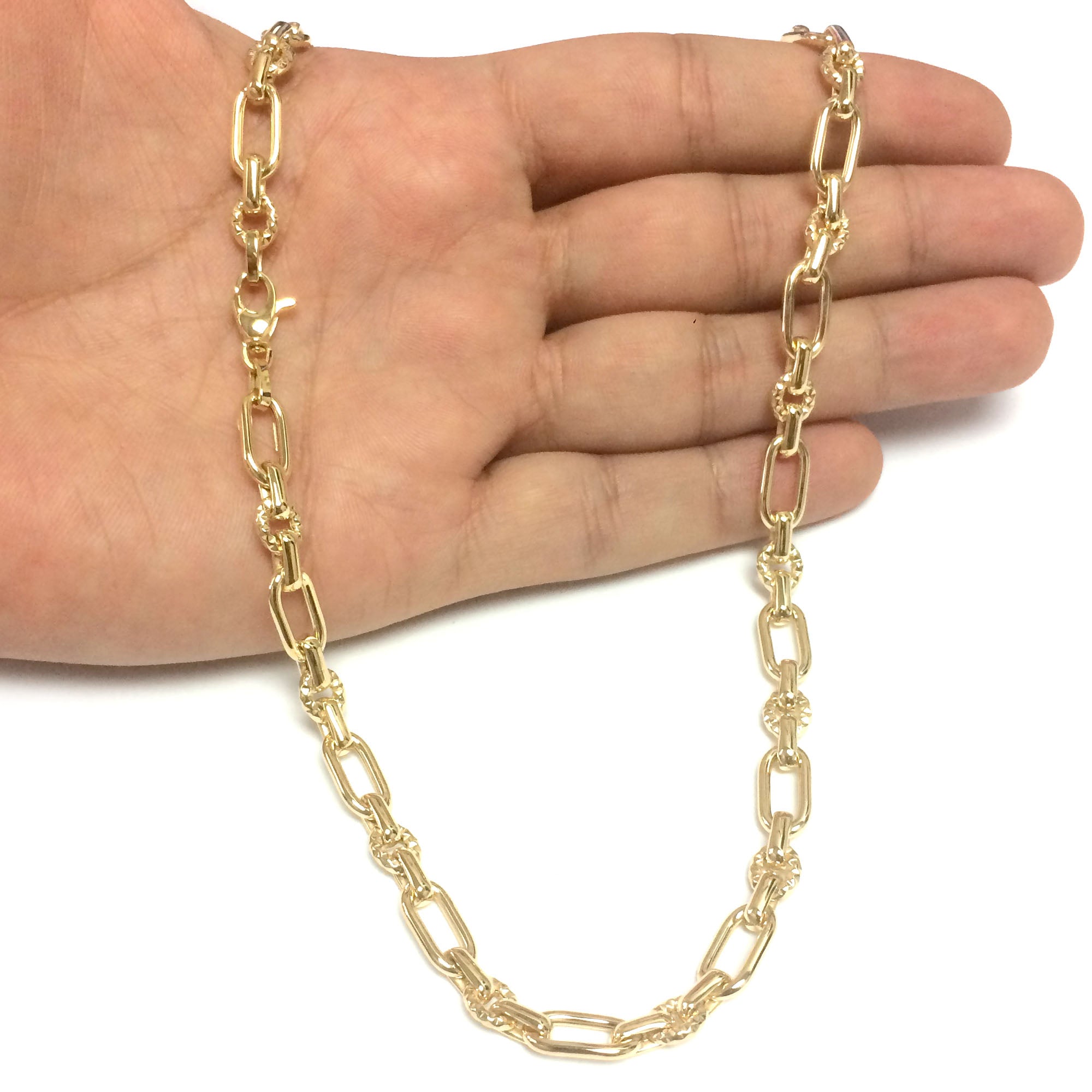 14k Yellow Gold Diamond Cut Oval Link Chain Womens Bracelet, 7.5"