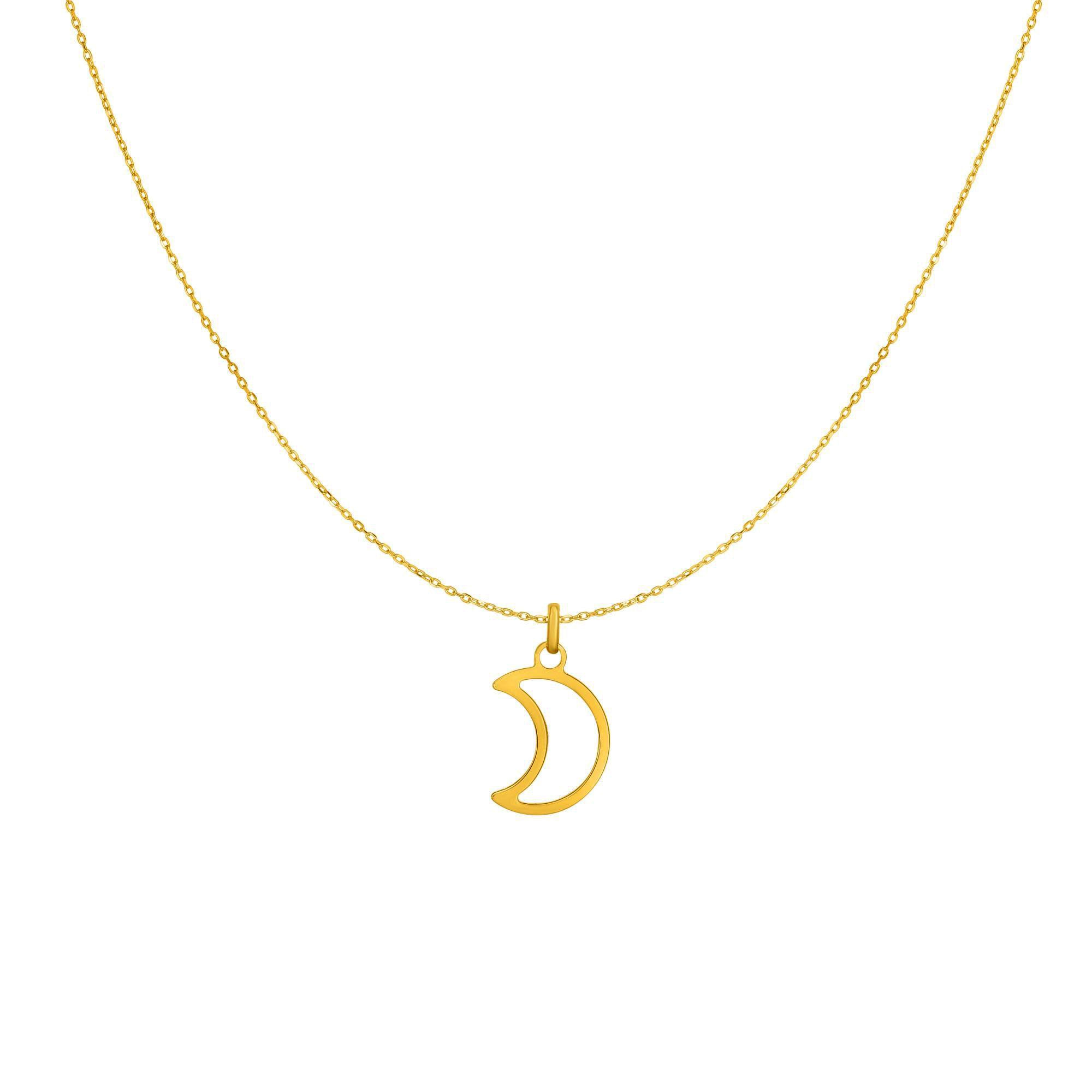 Collier à breloques demi-lune en or jaune 14 carats, bijoux de créateurs fins de 18 pouces pour hommes et femmes