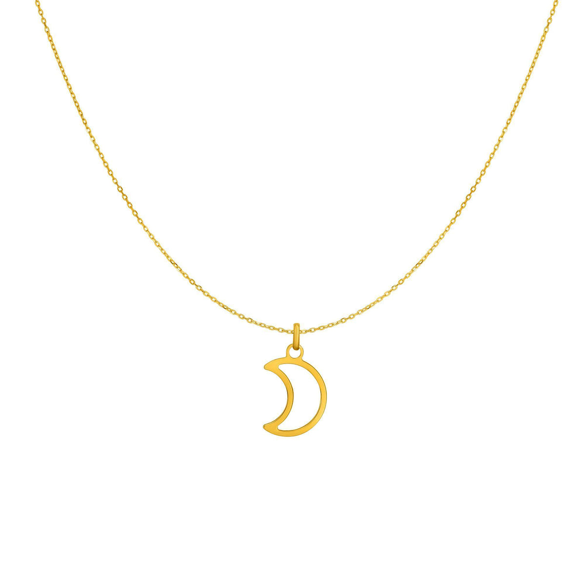 14k Yellow Gold Half Moon Charm Necklace, 18" fine designer jewelry for men and women