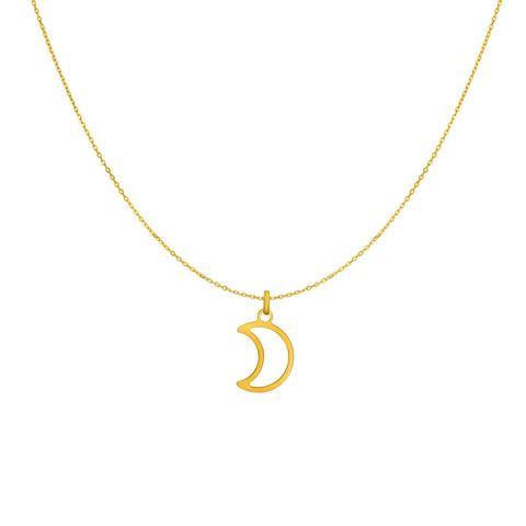 14k Yellow Gold Half Moon Charm Necklace, 18"