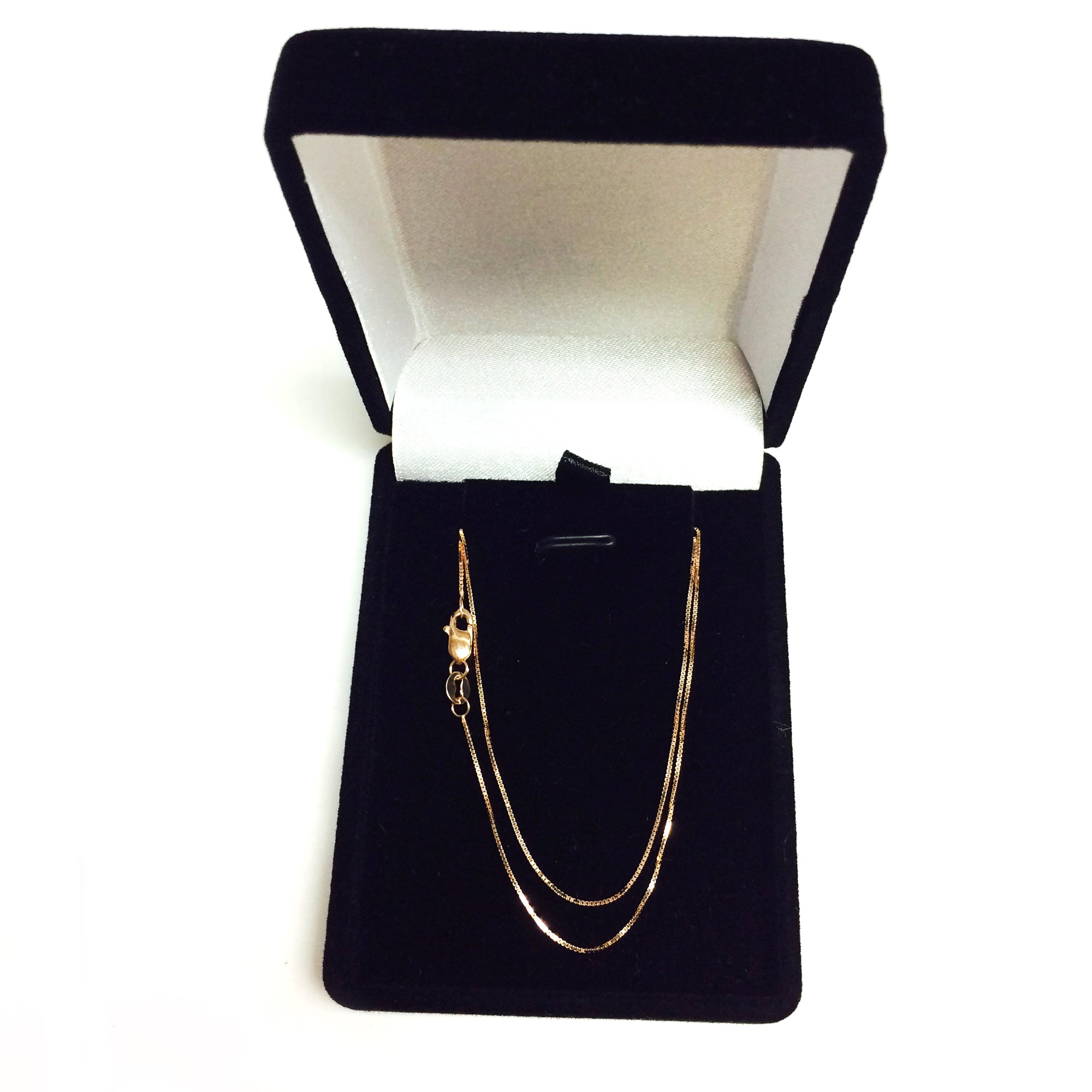 14k Rose Solid Gold Mirror Box Chain Halsband, 0,6 mm fina designersmycken för män och kvinnor