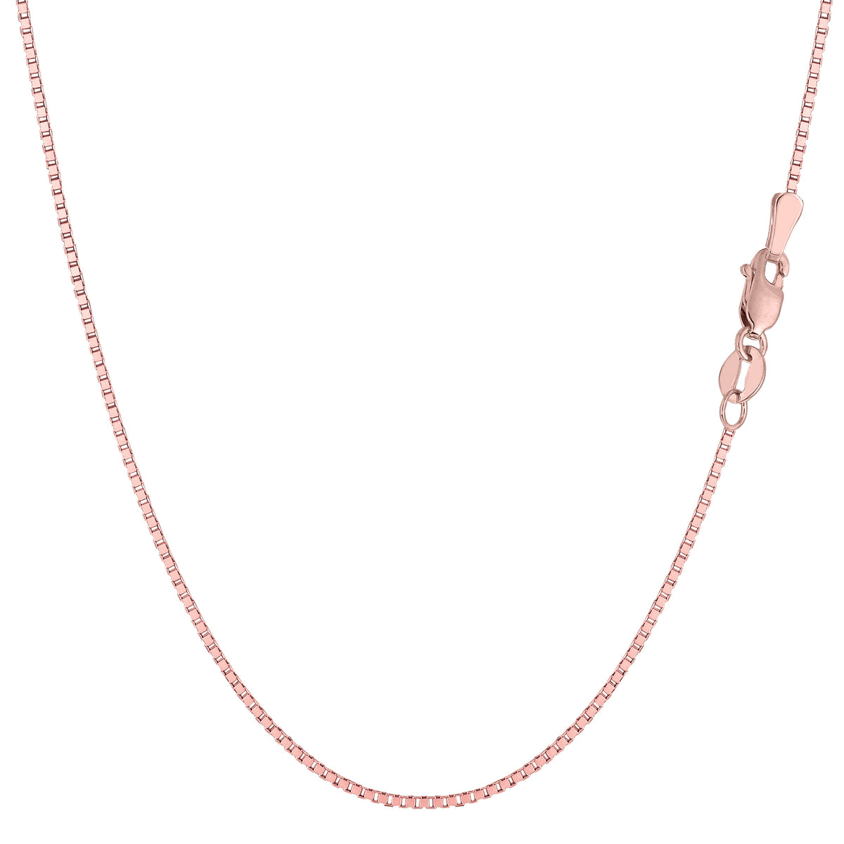 14k Rose Solid Gold Mirror Box Chain Necklace, 0.6mm