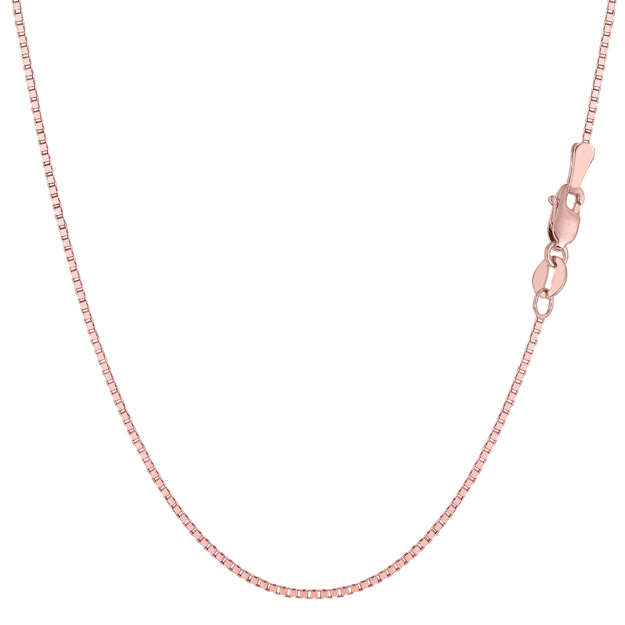 Collar de cadena con caja de espejo de oro macizo rosa de 14 quilates, joyería fina de diseño de 0,8 mm para hombres y mujeres