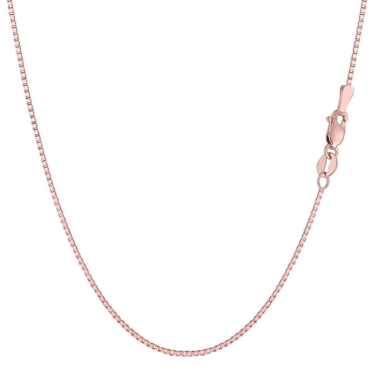 Collier de chaîne de boîte de miroir en or massif rose 14 carats, bijoux de créateur fins de 0,8 mm pour hommes et femmes