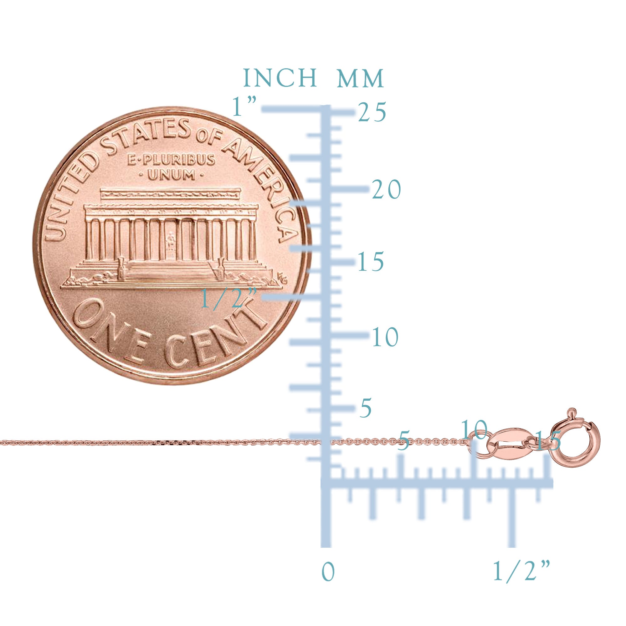14 k rosegull kabellenkekjedekjede, 0,5 mm fine designersmykker for menn og kvinner
