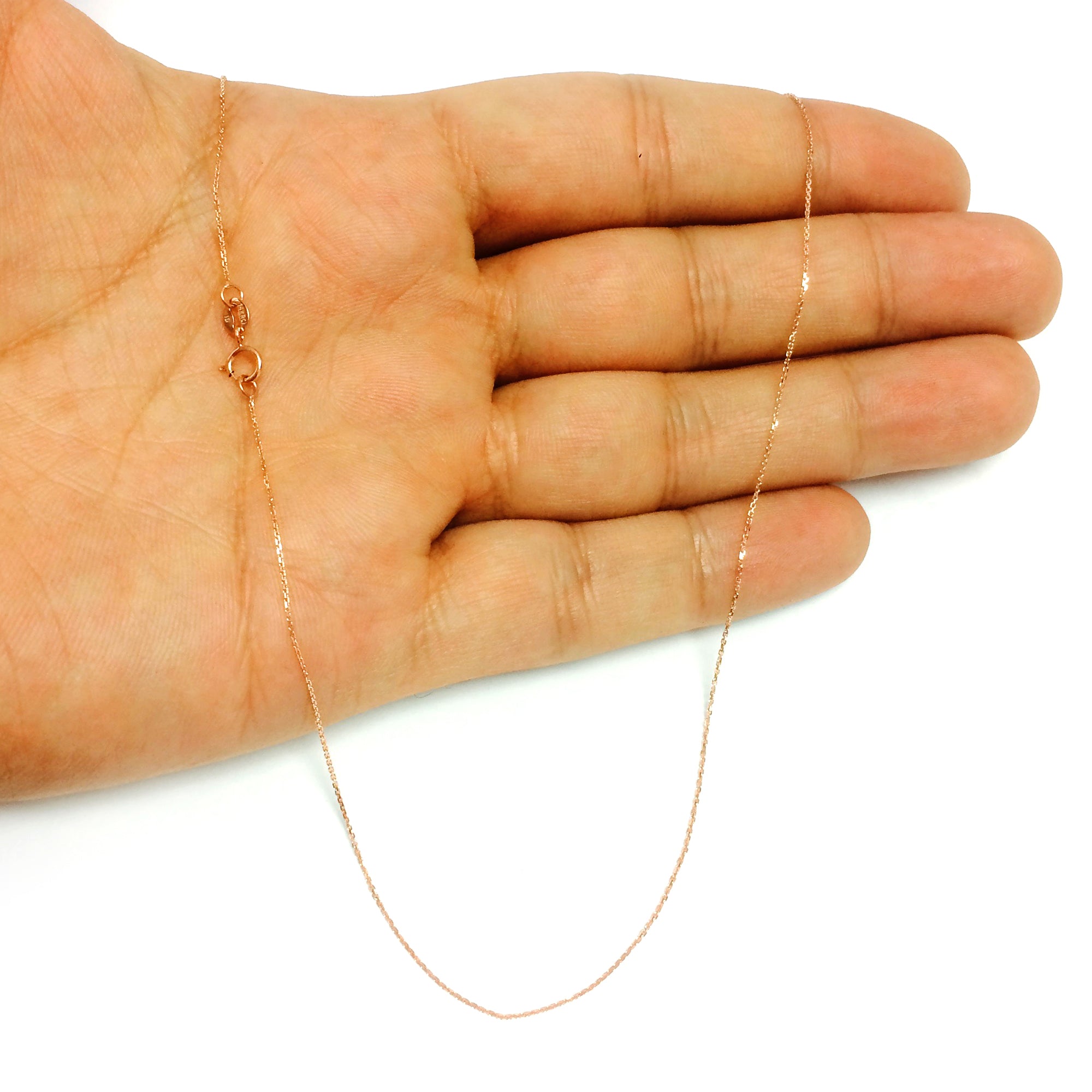 14k Rose Gold Cable Link Chain Halsband, 0,5 mm fina designersmycken för män och kvinnor