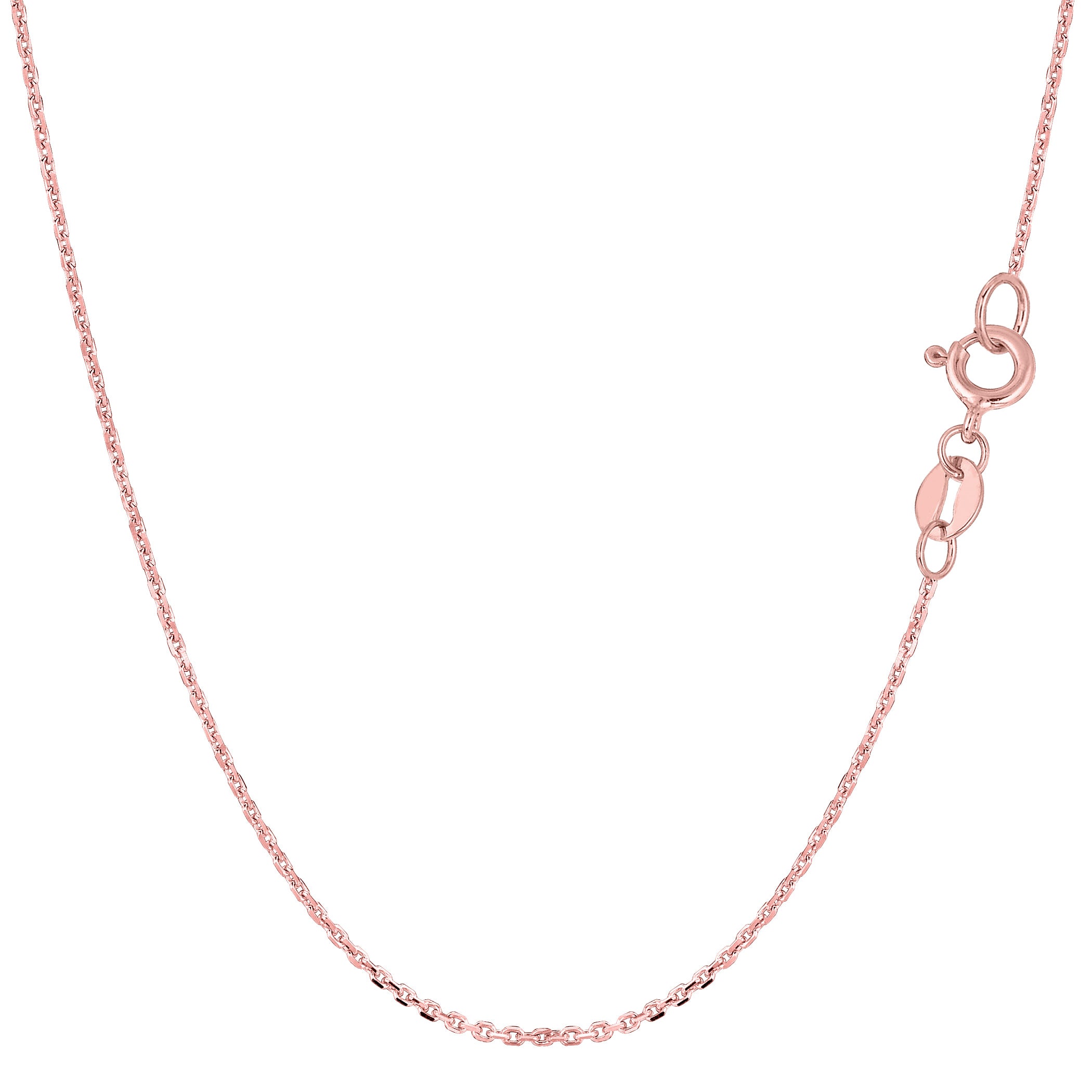 14k Rose Gold Cable Link Chain Halsband, 1,1 mm fina designersmycken för män och kvinnor