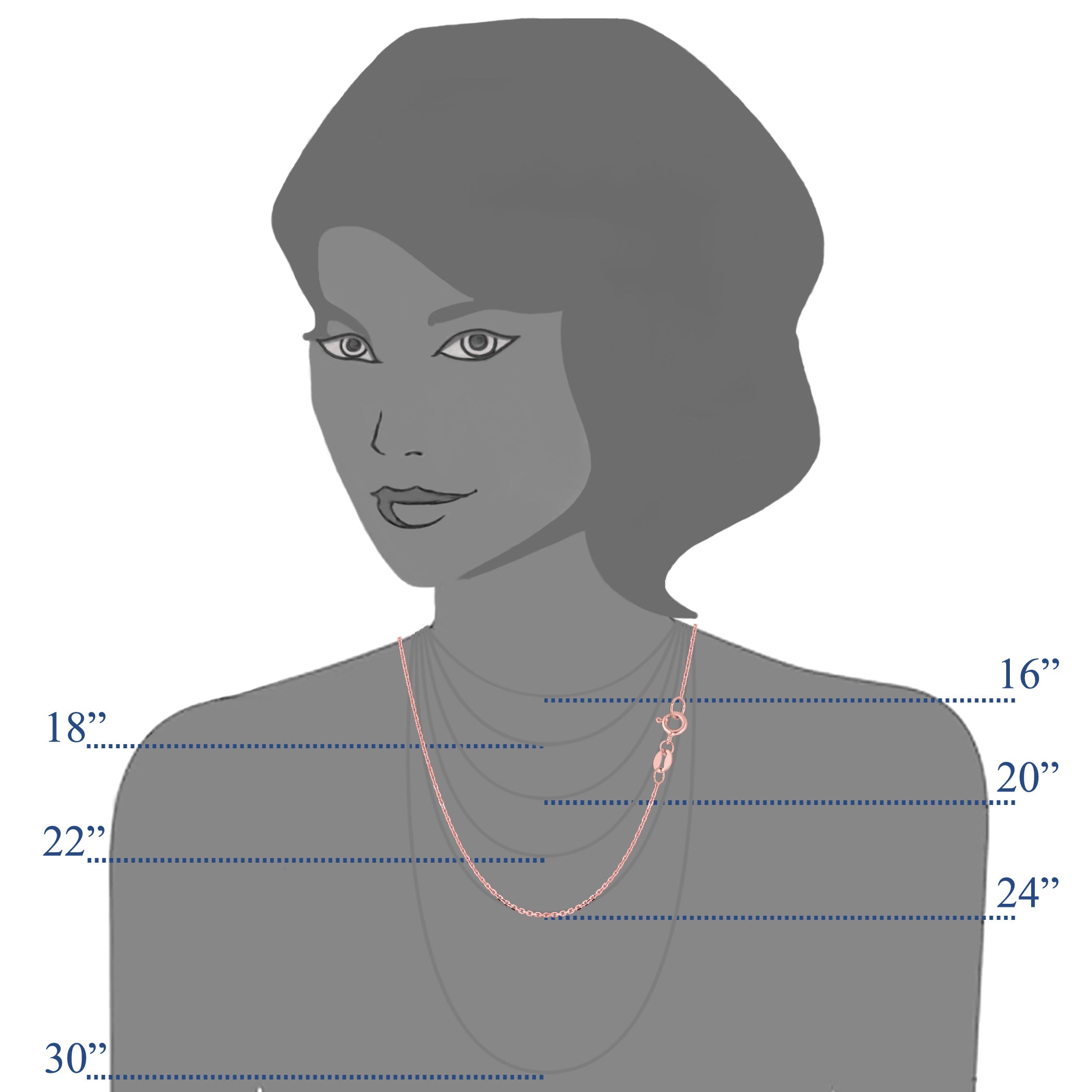 Collar de cadena con eslabones tipo cable de oro rosa de 14 k, joyería fina de diseño de 1,1 mm para hombres y mujeres