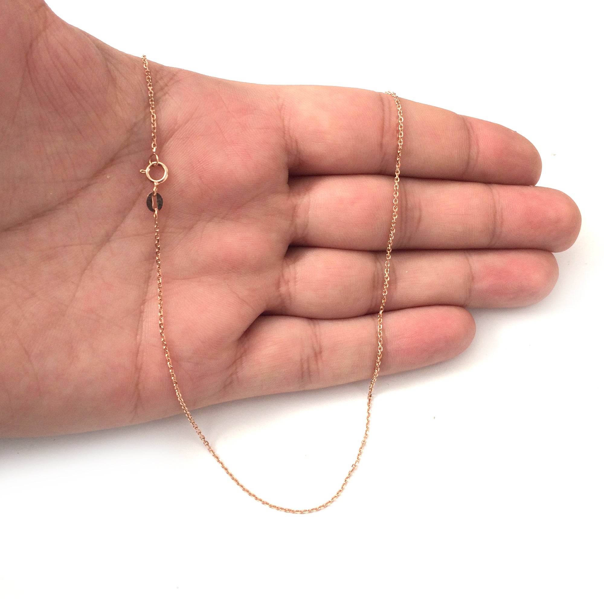 14k Rose Gold Cable Link Chain Halsband, 1,1 mm fina designersmycken för män och kvinnor