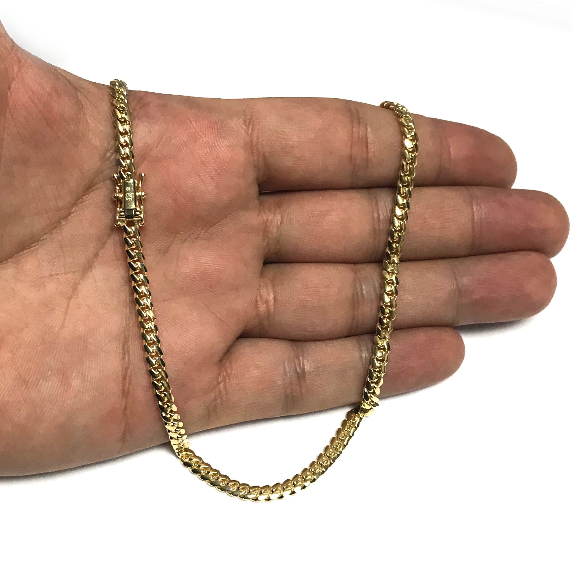 14k gult guld Miami Cuban Link Chain Halsband, bredd 4 mm fina designersmycken för män och kvinnor