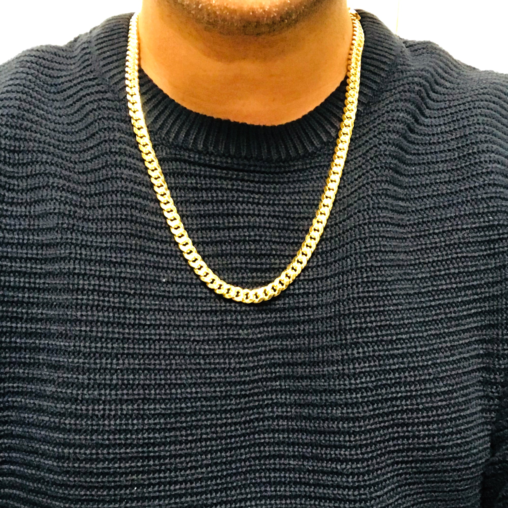 14k gult gull Miami Cuban Link Chain Semi Hollow Halskjede, 7 mm fine designersmykker for menn og kvinner