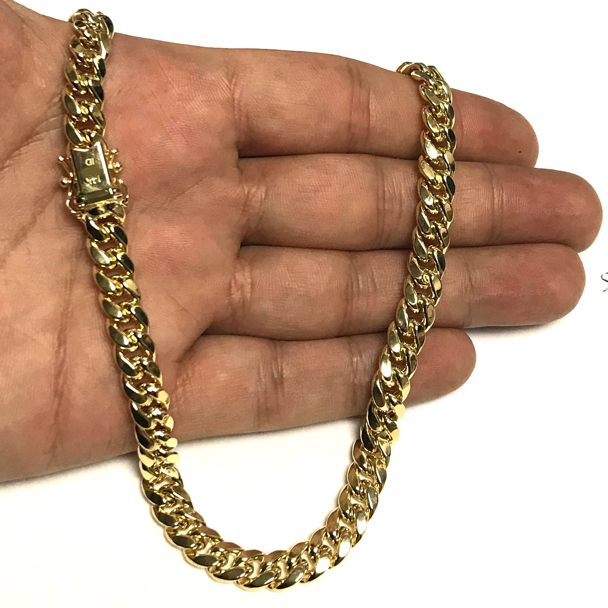 14k Yellow Gold Miami Cuban Link Chain Semi Hollow Necklace, 7mm fine designer jewelry for men and women