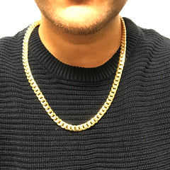 14k gult halvsolid gull Miami Cuban Link Chain Halskjede, Bredde 9 mm fine designersmykker for menn og kvinner