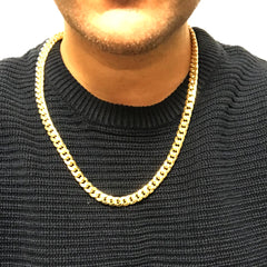 14k Yellow Semi Solid Gold Miami Cuban Link Chain Necklace, Width 9mm