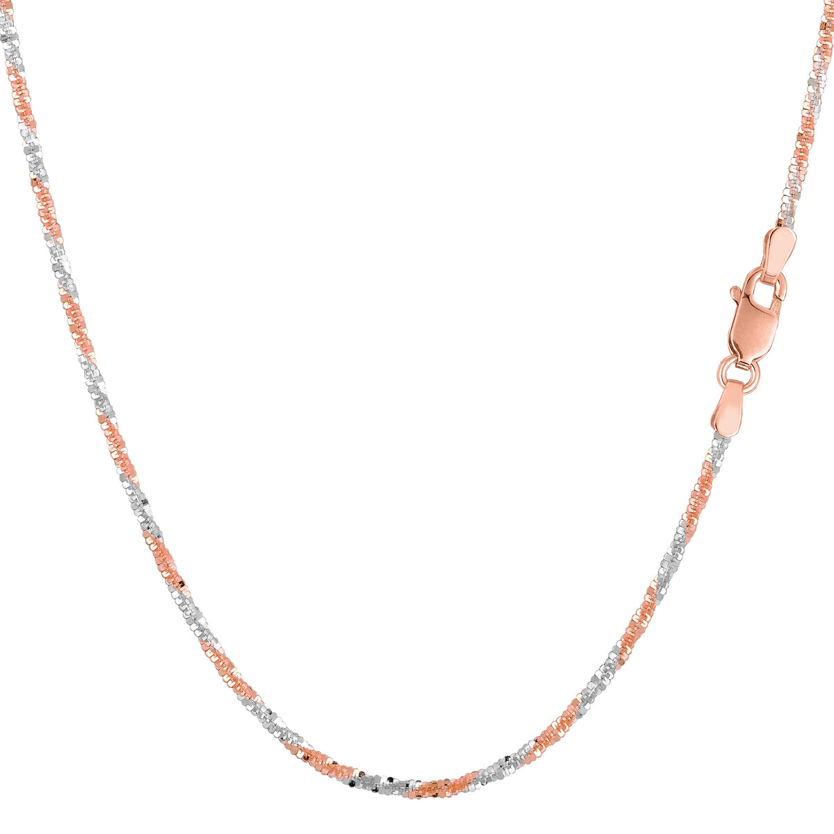 Collier chaîne scintillante en or rose et blanc 2 tons 14 carats, bijoux de créateur fins de 1,5 mm pour hommes et femmes